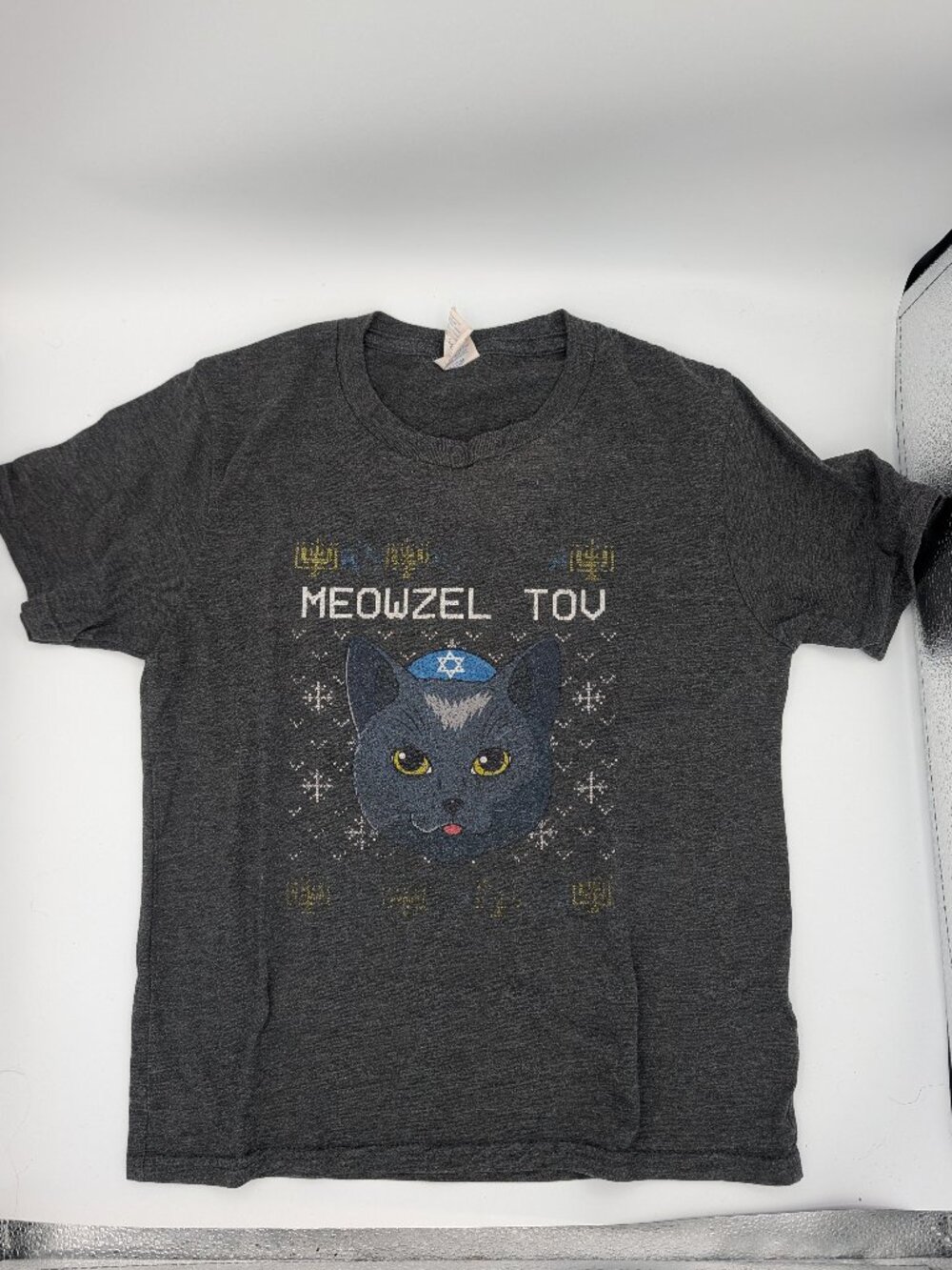 Hanukkah Cat Shirt Meowzel Tov Ugly Sweater Faux Knit Port & Company Small